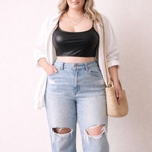 American Eagle Womens Jeans Size 16 Light Wash Distressed Ripped Straight Leg